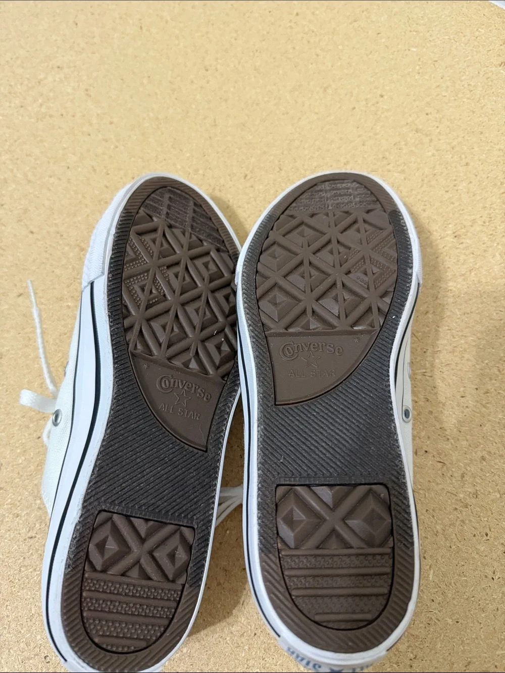 Converse Kids White Canvas Sneakers with Light Blue Trim SIZE 5